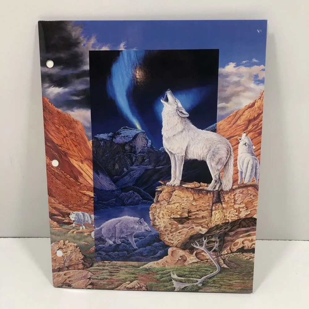 2 Vtg Animal Folders 6 Posters USA Fox Owl Wolves Windows To The Wild 1996